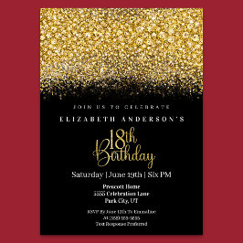 Invitación Glamour Gold Jeweled Brillo Cumpleaños 18