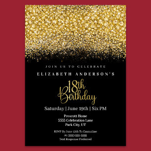 Invitación Glamour Gold Jeweled Brillo Cumpleaños 18