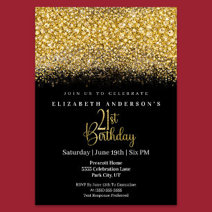 Invitación Glamour Gold Jeweled Brillo Cumpleaños 21