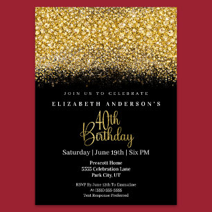 Invitación Glamour Gold Jeweled Brillo Cumpleaños 40
