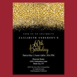 Invitación Glamour Gold Jeweled Brillo Cumpleaños 60