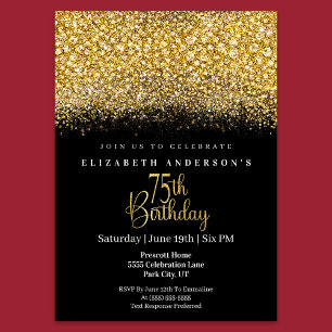 Invitación Glamour Gold Jeweled Brillo Cumpleaños 75