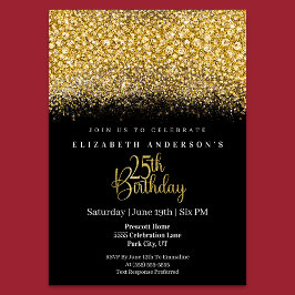 Invitación Glamour Gold Jeweled Glitter 25th Birthday