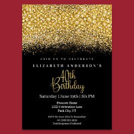 Invitación Glamour Gold Jeweled Glitter 40th Birthday