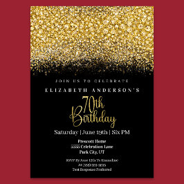 Invitación Glamour Gold Jeweled Glitter 70th Birthday