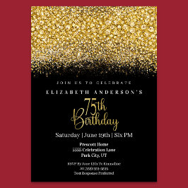 Invitación Glamour Gold Jeweled Glitter 75th Birthday