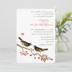 Invitación Glamour Lovebird Coral encantado Boda forestal