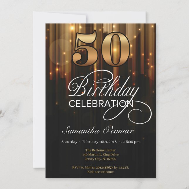 Invitación Glamour lujoso oro negro 50 cumpleaños (Anverso)