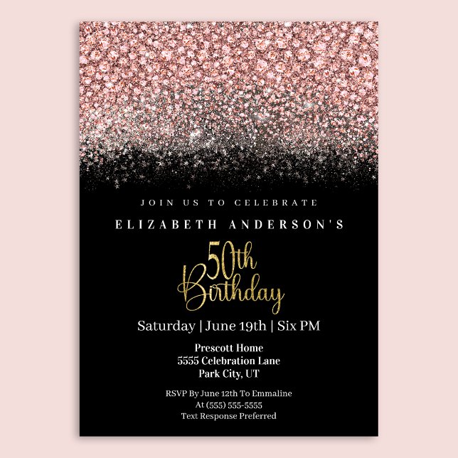 Invitación Glamour Pink Jeweled Glitter 50th Birthday (Subido por el creador)