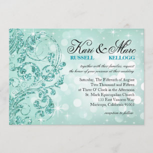 Invitación Glamour Purpurina Luxe Bokeh Boda   menta