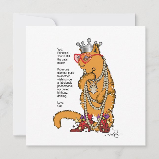 Invitación Glamour Puss Bestie Birthday Wish (Anverso)