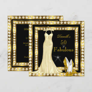 Invitación Glamour Retro Hollywood Fabuloso 50 Oro Deco 2