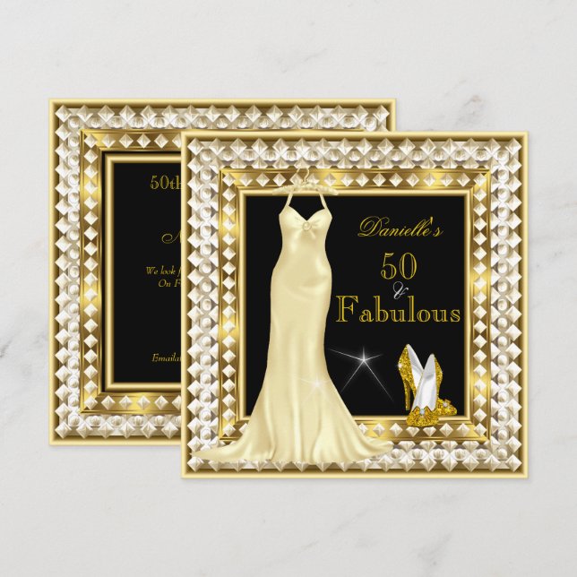 Invitación Glamour retro Hollywood Fabulous 50 Gold Deco (Anverso / Reverso)