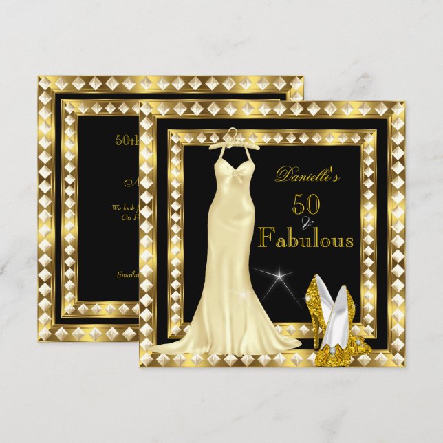 Invitación Glamour retro Hollywood Fabulous 50 Gold Deco 2 (Anverso / Reverso)