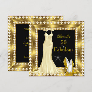 Invitación Glamour retro Hollywood Fabulous 50 Gold Deco 3