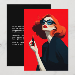 Invitación Glamour retro rojo audaz