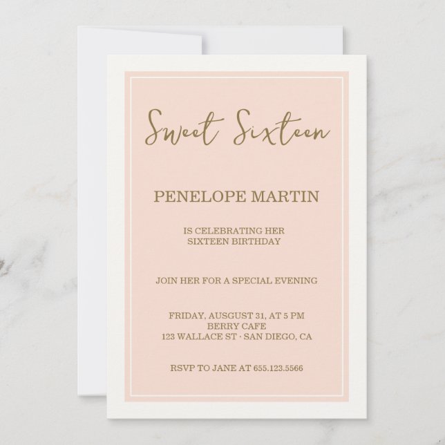 Invitación Glamour romántico dulce dieciséis - rosa salmón (Anverso)