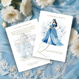 Invitación Glamour Romántico Quinceañera Español Tonos Azules