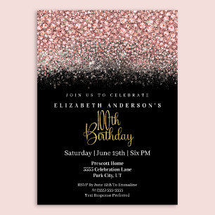 Invitación Glamour Rosa Joyas con Brillo Cumpleaños 100