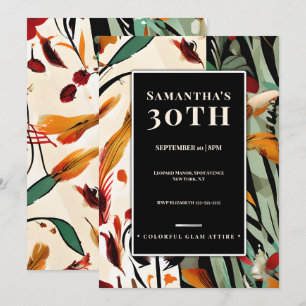 Invitación Glamour Tropical Cumpleaños 30 Moderno Color Audaz
