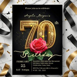 Invitación Glamour vintage Red Rose Gold Número 70 cumpleaños