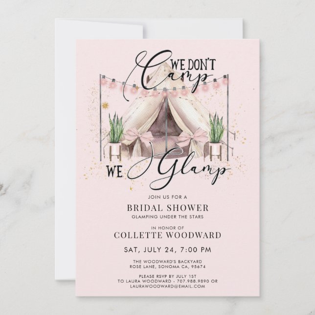 Invitación Glamping Bridal Shower Fiesta Bajo Las Estrellas R (Anverso)