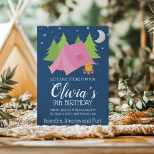 Glamping Chicas Camping fiesta de cumpleaños Invit