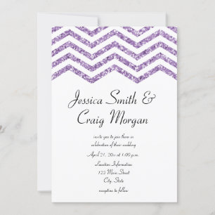 Invitación Glamurosa Boda Chevron con Brillo de Falsa Amatist