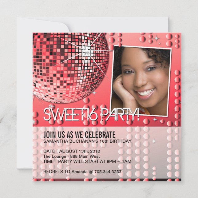 Invitación Glamurosa de Discoteca para Cumpleaños  (Anverso)
