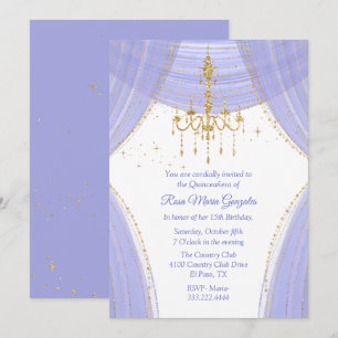 Invitación Glamurosa de Quinceañera en Azul y Oro