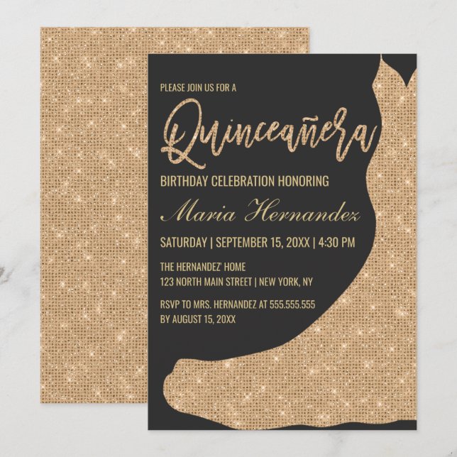 Invitación Glamurosa Mermaid Vestido Elegante Lujo Quinceañer (Anverso / Reverso)