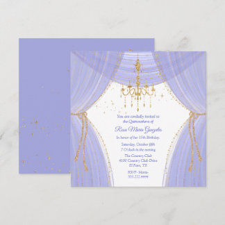 Invitación Glamurosa Quinceañera de Azul y Dorado Regencia