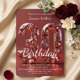 Invitación Glamuroso Cumpleaños 30 Ruby Red Diamond