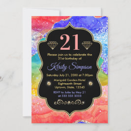Invitación Glamuroso Cumpleaños de Tinta de Alcohol de Arcoír