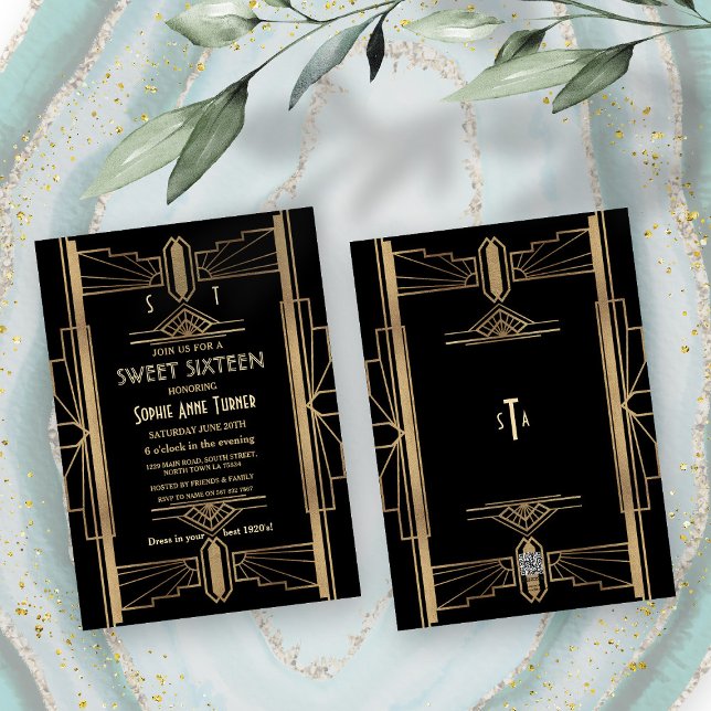 Invitación Glamuroso Gatsby Art Deco SWEET 16 de los años 20 (Subido por el creador)