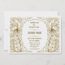 Invitación Glamuroso White Gold Art Deco Peacock Senior Prom
