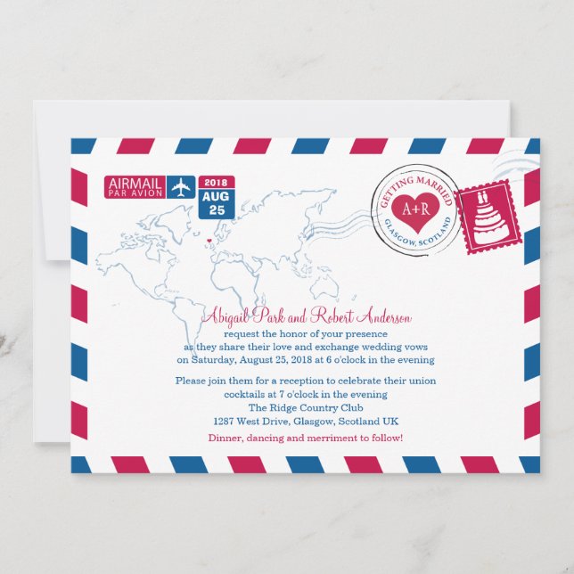 Invitación Glasgow, Scotland Airmail| Boda (Anverso)