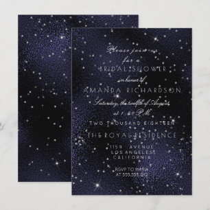 Invitación Glass Blue Navy Silver Stars Bridal Bachelorette