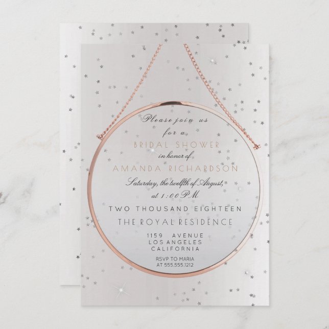 Invitación Glass Bridal Shower Bachelorette Rosa Plata (Anverso / Reverso)