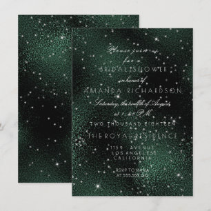 Invitación Glass Deep Green Silver Stars Bridal Bachelorette