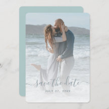 Glass Dusty Blue Photo Save the Date Boda