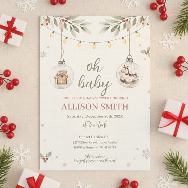 Invitación Glass Ornament Baby Shower Invitation Winter Theme (December Baby Celebration
Holiday Baby Theme)