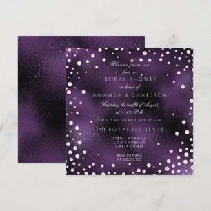 Invitación Glass Púrpura Pink Confetti Pearls Bridal Shower