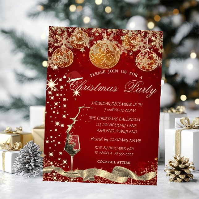 Invitación Glass, Snowflakes Balls Red Company Navidades (Subido por el creador)