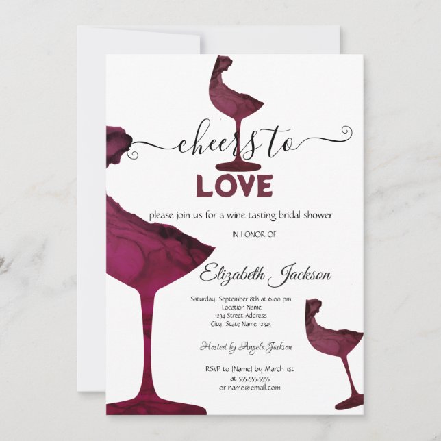 Invitación Glasses Floral Burgundy Bridal Shower (Anverso)