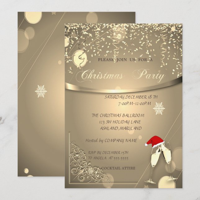 Invitación Glasses,Santa Hat,Confetti CompanyChristmas Fiesta (Anverso / Reverso)