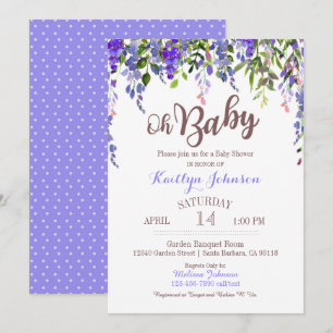 Invitación Glicinias púrpuras Baby Shower moderno de la