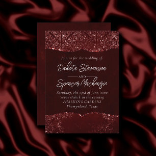 Invitación Glimmery Henna Grunge Damasco de Glam Rojo de Sa