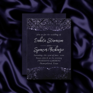Invitación Glimmery Indigo Grunge Midnight Purple Damask
