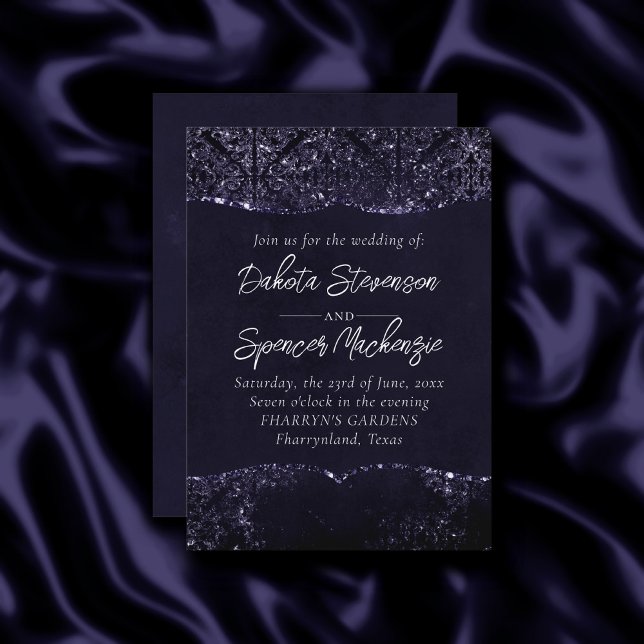 Invitación Glimmery Indigo Grunge | Midnight Purple Damask (Subido por el creador)